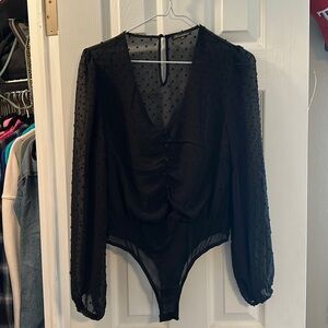 See through black v neck bodysuit